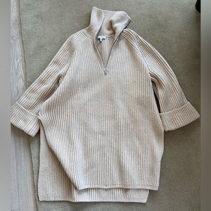 Reiss beige long half zip sweater